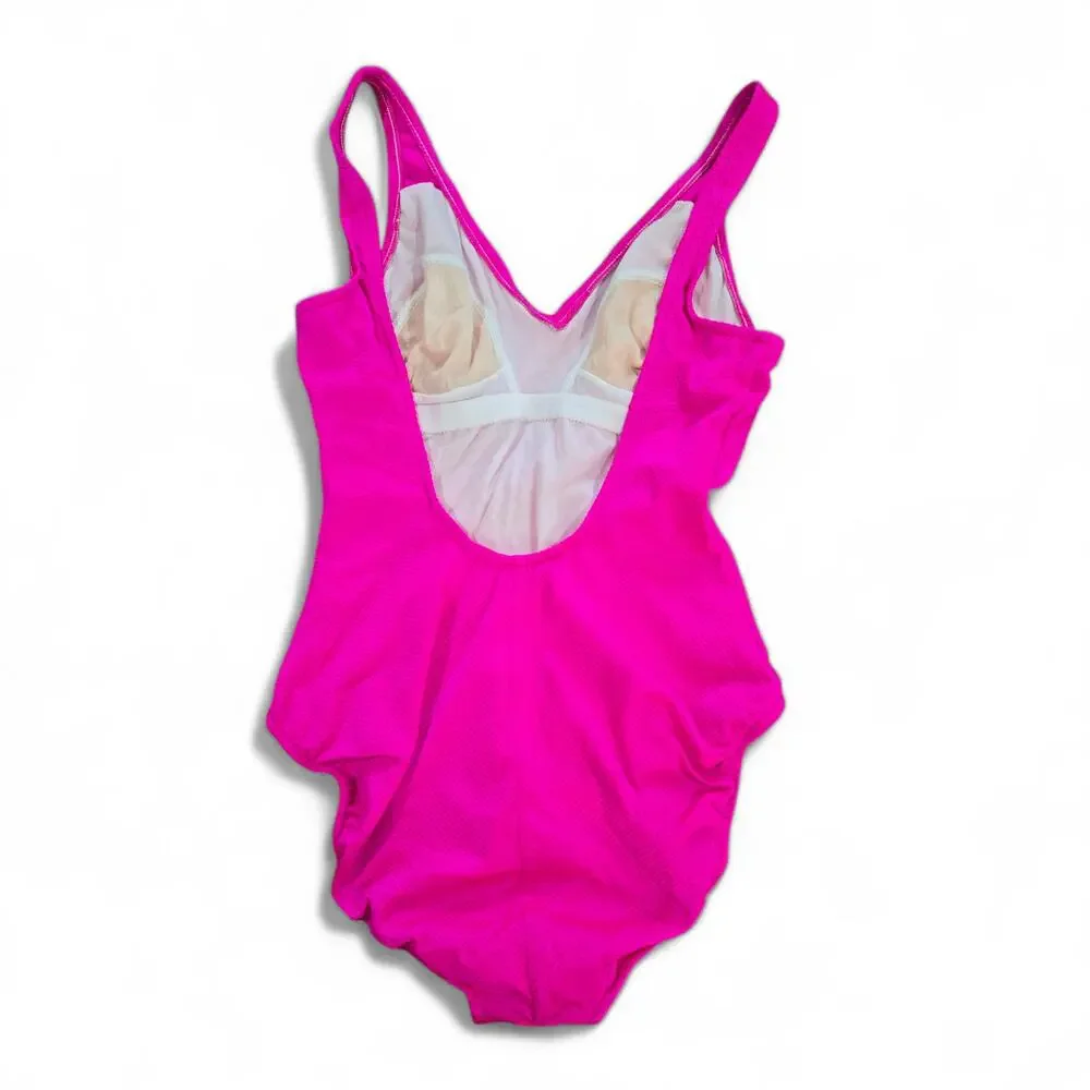 Vintage Le Cove Hot Pink Textured One Piece Swimsuit Size 12 Made in USA - Picture 4 of 9